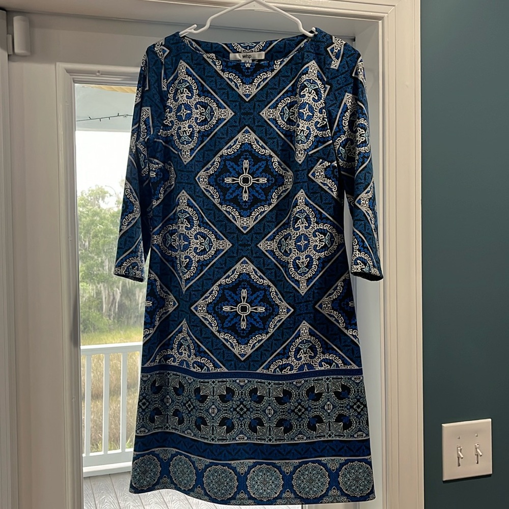 Wisp medium patterned dress, 3/4 sleeve